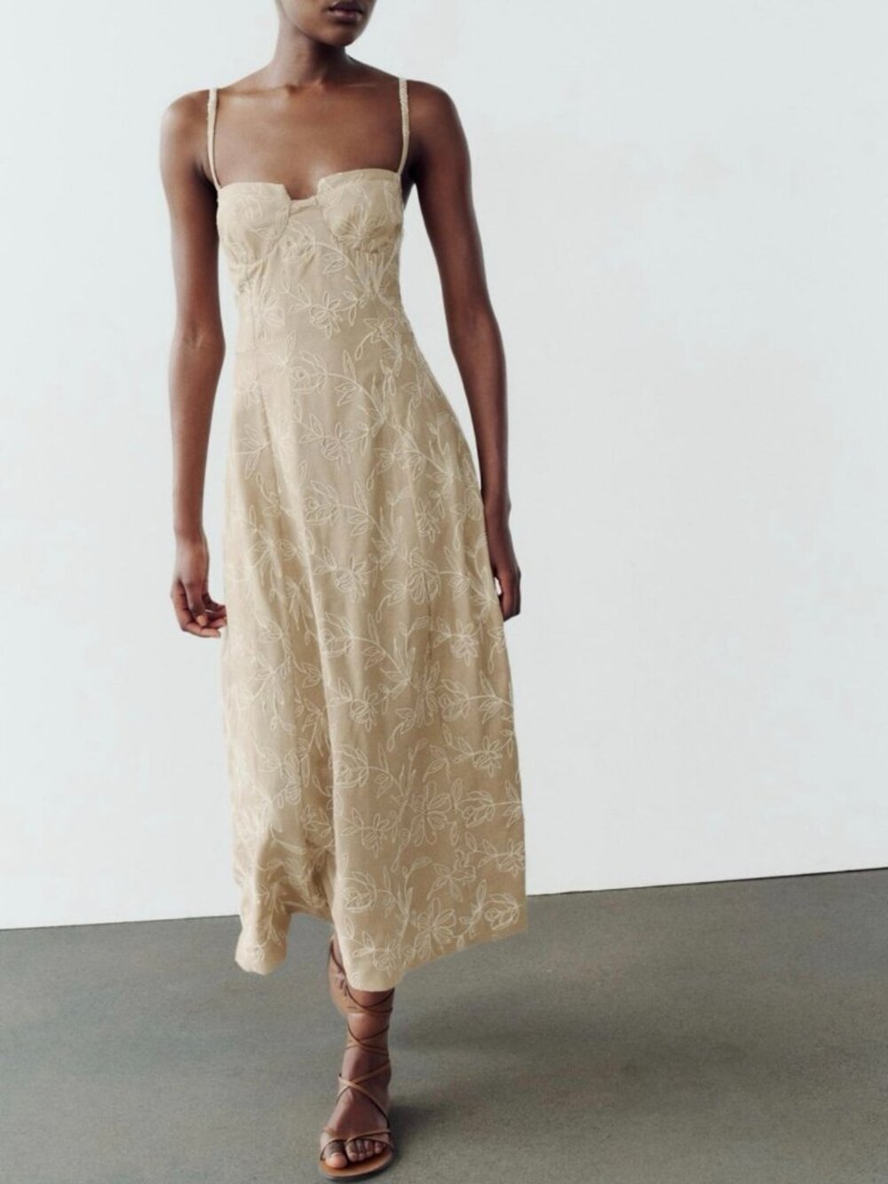 ZARA Embroidered Floral Midi Dress